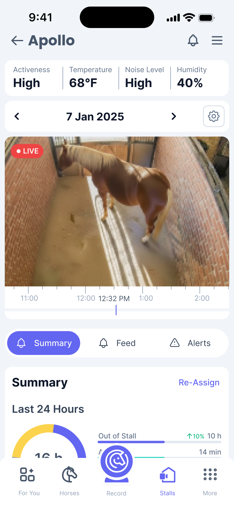 Phone screen of Apollo’s page which now has live video feed and metrics populating