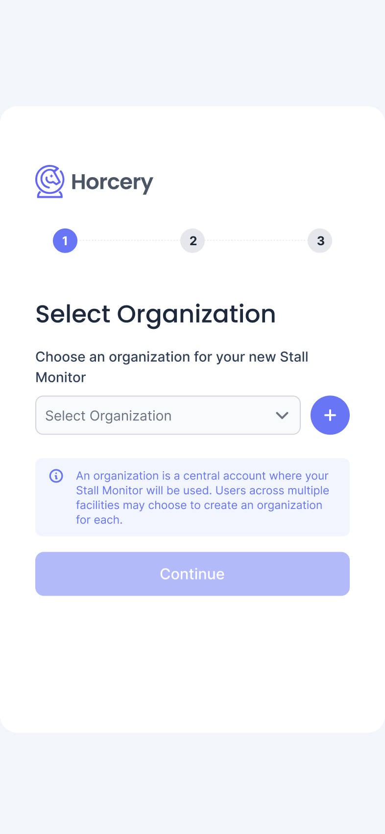 Phone screen showing the organization selection page