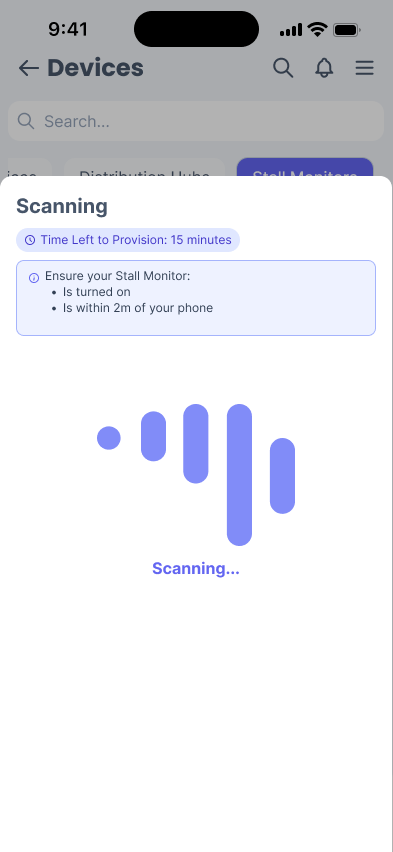 Phone screen showing a screen titled 'Scanning' and a loader indicates that the scanning process is ongoing.